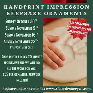 Wet Clay Handprint Ornaments - Appointment Only   |   Sunday October 26th