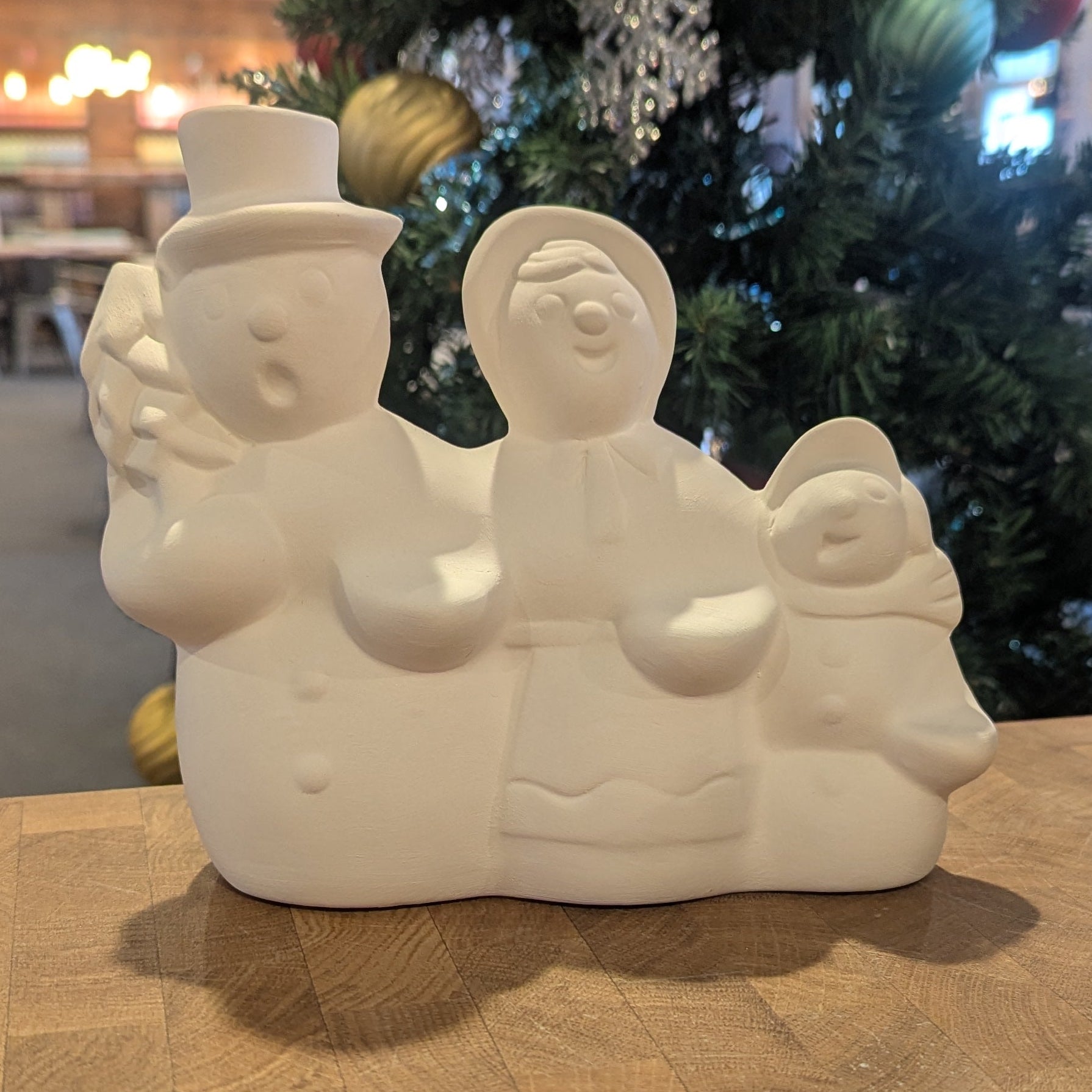 Triple Snow Person Figurine Hand Made